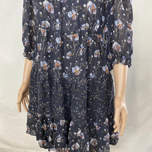NEW ULLA JOHNSON Women's Abri Tiered Silk Mini Dress Navy Floral Size 2 - Picture 13 of 15